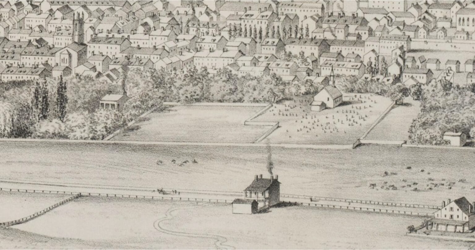 Illustration antique du cimetière Saint Antoine à Montréal extrait d'une carte